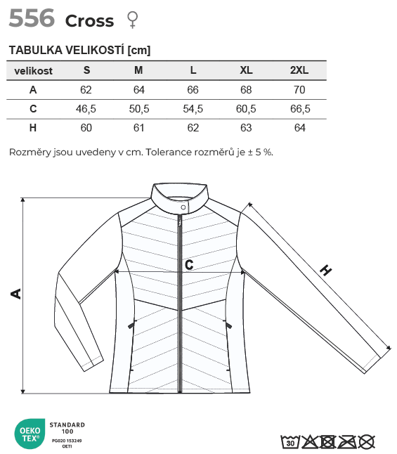 556 Cross hybridní bunda dámská Tabulka velikostí